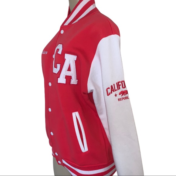 San Francisco Letterman Varsity Jacket California Coral Fuchsia Pink Coat - Picture 3 of 15